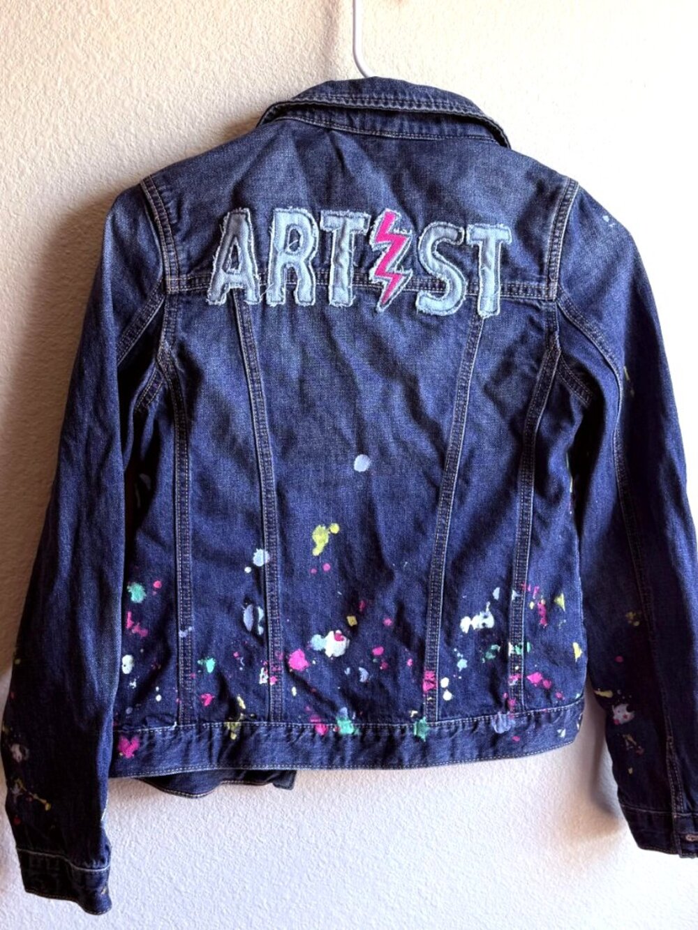 GAP Kids ED Ellen DeGeneres Denim Jacket ARTIST Paint Splatter XXL Regular - Picture 2 of 16
